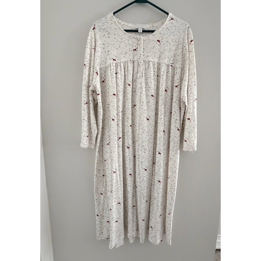 Charter Club Intimates 1X Traditional Cotton Nightgown Cardinal Print Lace Trim
